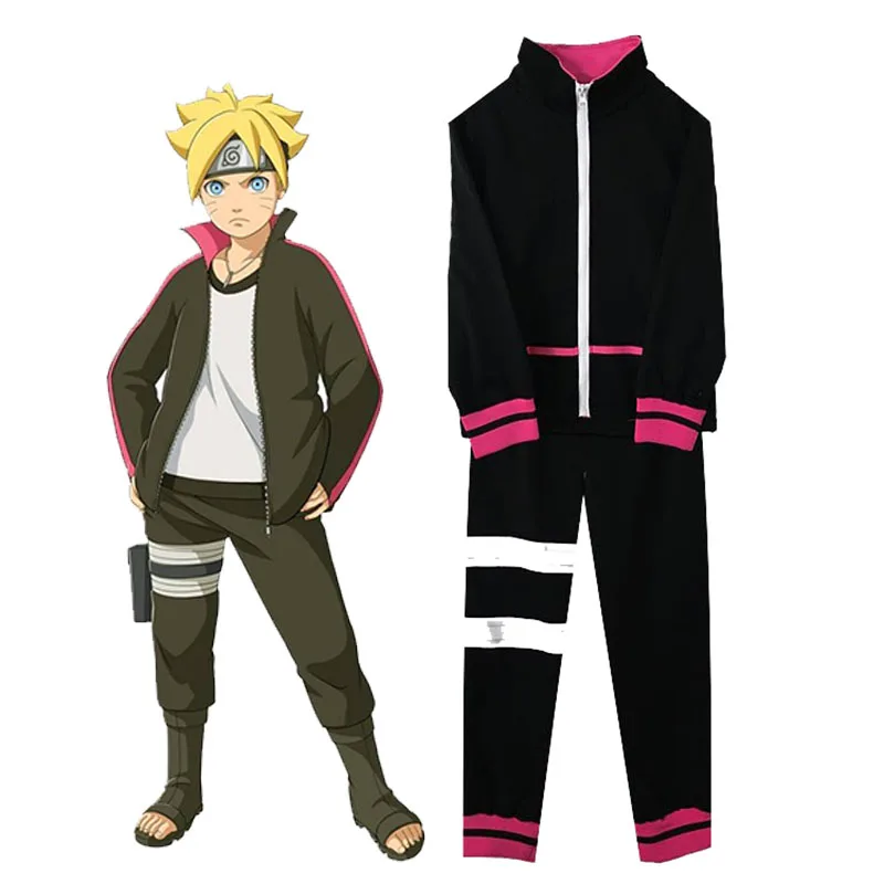 Anime Naruto Shippuden Uzumaki Boruto Cosplay Kostum Black Sportwear Za Noč Čarovnic Suknjič Hlače Komplet Z Lasuljo
