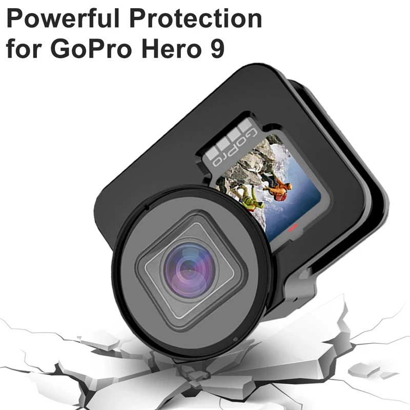 Anjielosmart Aluminijasto Ohišje za GoPro Hero 9 Črna Kovinski Kletki Zaščitna Primeru Okvir z UV Filter za Objektiv Go Pro Junak 9