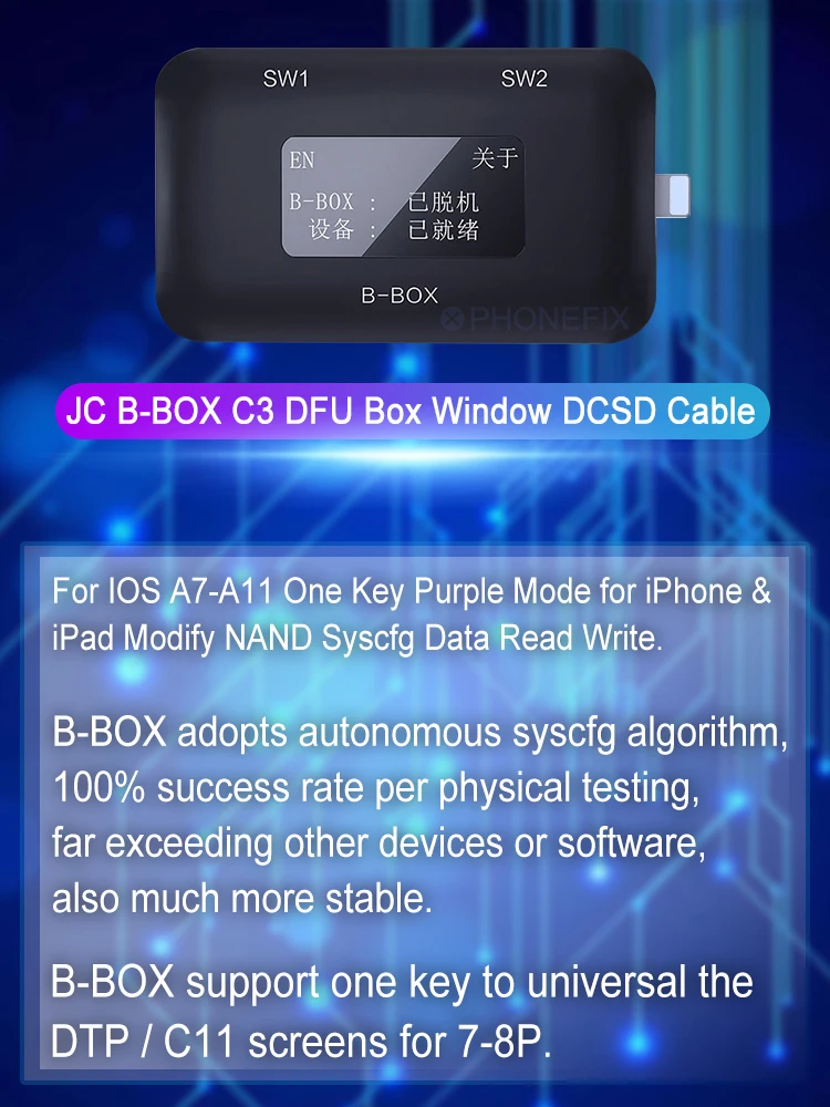 JC B-POLJE C3 DFU En Ključ do Vijolične za IOS A7 A8 A9 A10 A11 Odklepanje WIFI Spremeniti NAND Syscfg Podatke Spremeniti Serijsko Številko za iPad