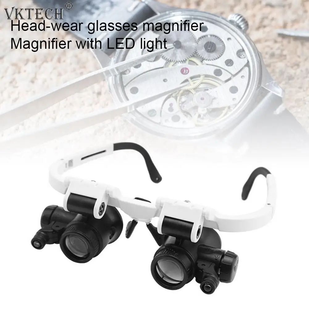 Prenosni Očala Povečevalno Steklo, Povečevalo Dvojno Oči Nakit Loupe Objektiv Elektronski Repair & Watch Popravila Z LED Lučka