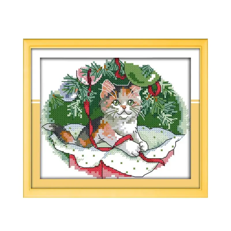 Božično darilo materiala paket ročno vezenje navzkrižno šiv Božič mucek mali srčkan doma dekor
