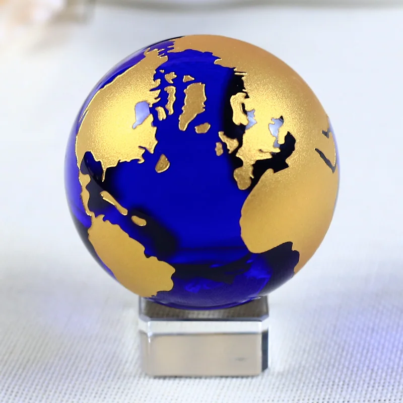 6 cm Modra Kristal Zemljo Steklo 3D Svetu Kristalno Kroglo Sferi doma Okraski Figur Dom Dekoracija dodatna Oprema Darila