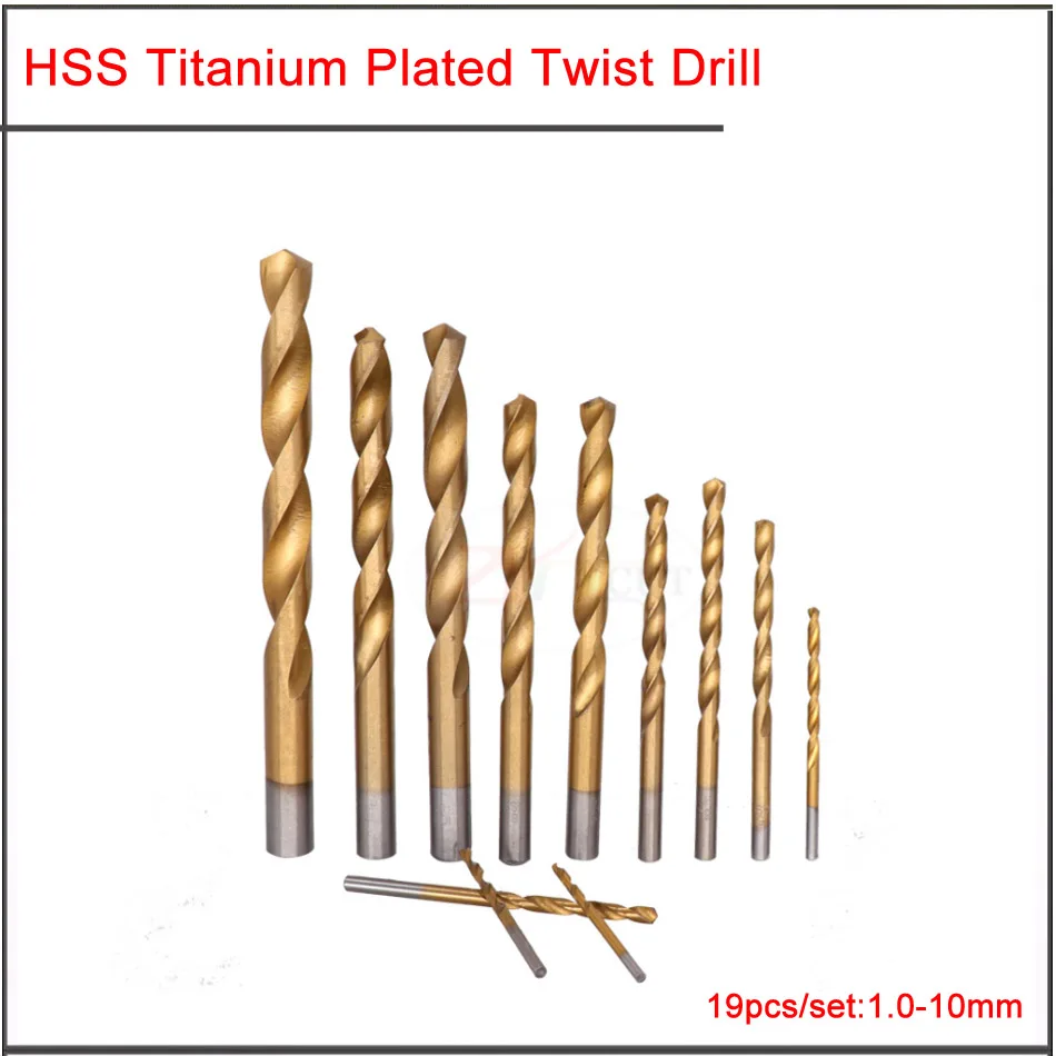 13Pcs/nastavite na 1,5-6,5 mm 19pcs/set 1.0-10 mm hitroreznega jekla s titanom prevlečeni twist drill set,HSS Naravnost kolenom twist drill