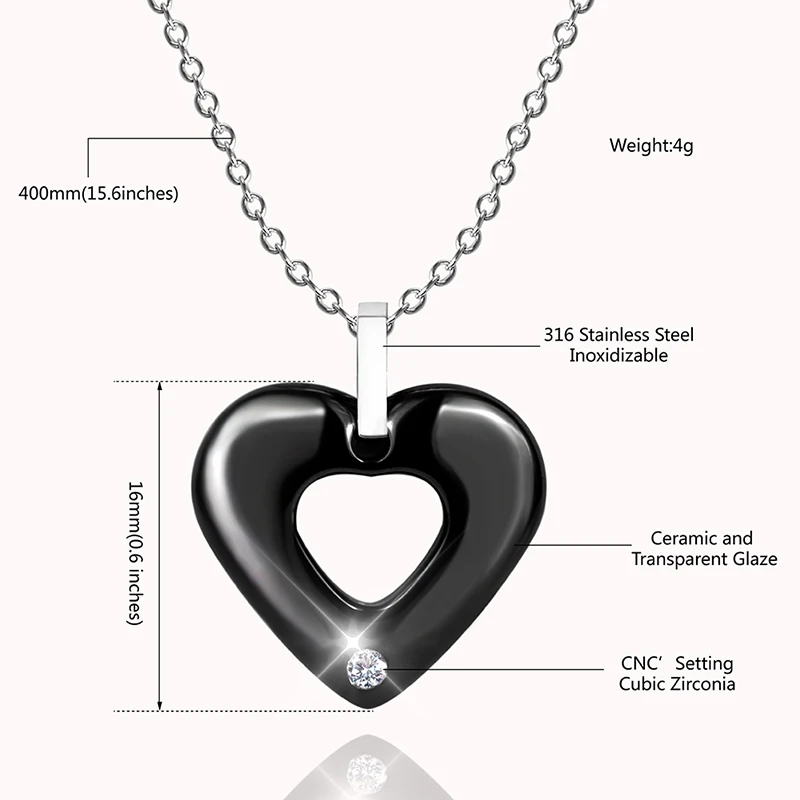 2017 Dobre Kakovosti Črne Keramične Srce Ogrlico Modni Nakit Velika Indija Kristalno Srce Obesek Za Ogrlico Lady Dnevno Nakit