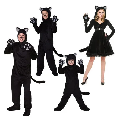 Black Cat Kopalke Za Moške, Ženske, Otrok, Cosplay starši-otrok, Kostume Pritrjena Ljubki Oblačila za Živali Stopnji Uspešnosti Jumpsuits