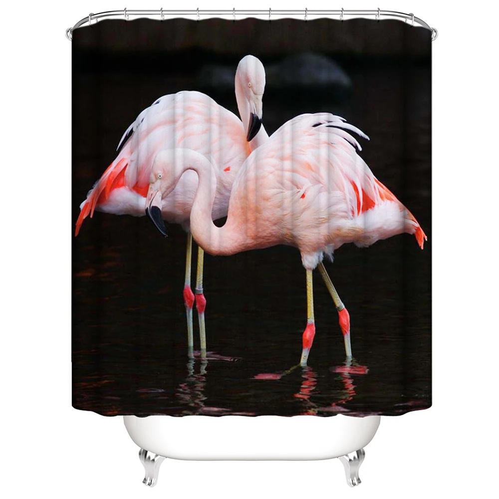 Flamingo Tiskanja Nepremočljiva Tuš Zavesa Poliester Tkanine Za Kopalnico Dekor 4 Delni Set Mehko Toaletni Mat Pad