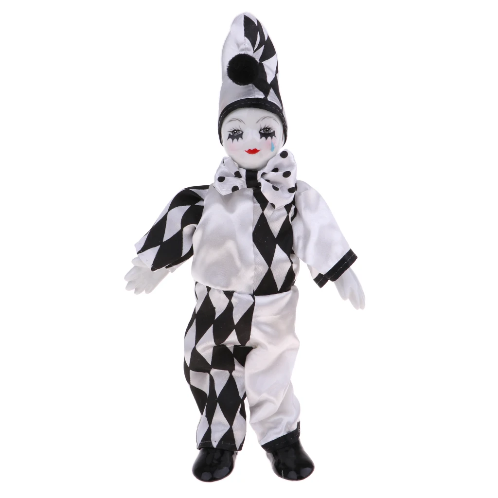 25 cm 10palčni Smešno Porcelana Stoji Klovn Človek Lutka v Črno-Beli Kostum, Doma Dekor