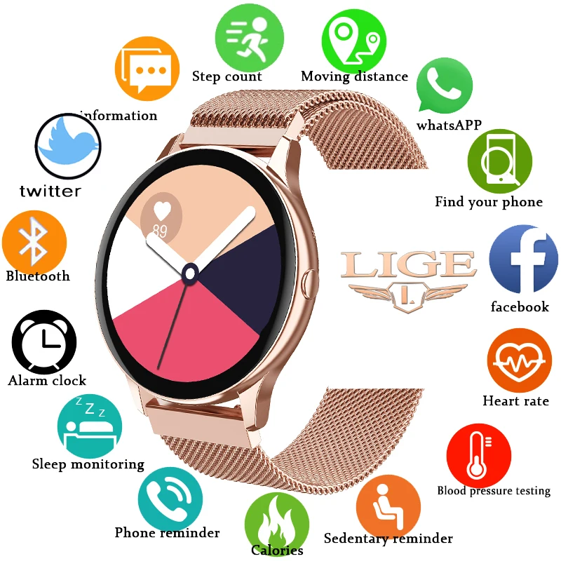 LIGE Bluetooth Klic Pametno Gledati Ženske 2020 Nov Modni Večnamensko Pametne Ure Srčni utrip, Šport, fitnes tracker smartwatch