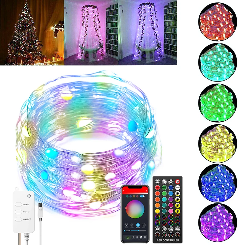 50/100 LED Pravljice Luči Smart Bluetooth Niz LED Lučke za Božična Drevesa Okraski Luči App Remote Control Počitnice Razsvetljavo