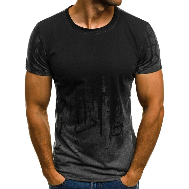2020 nove T-shirt za moške pomlad in poletje T-shirt vrh moške dolgo sleeved bombaža T-shirt bodybuilding Gradient Barve, Kratek Rokav