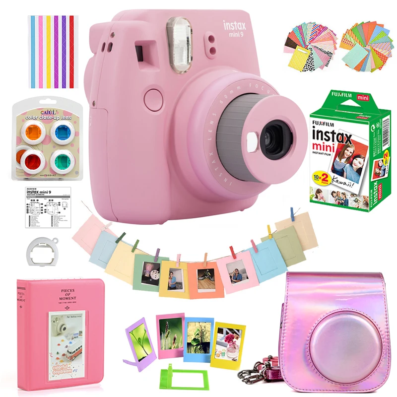Rose Pink Fujifilm Instax Mini 9 Instant Filmsko Kamero + 20 Listov Mini 8 Bele Filme, Fotografije + Torba Primeru + Album + Filtri + Posnetkov