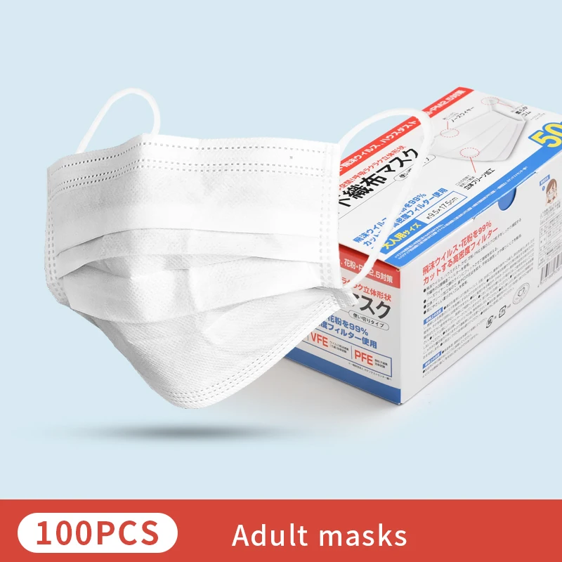 100 Kos Belega Razpoložljivi Non-woven 3-layer Obraz, Maske za Dihanje Maske Z Elastičnim Earband Dihanje Odraslih Usta Masko