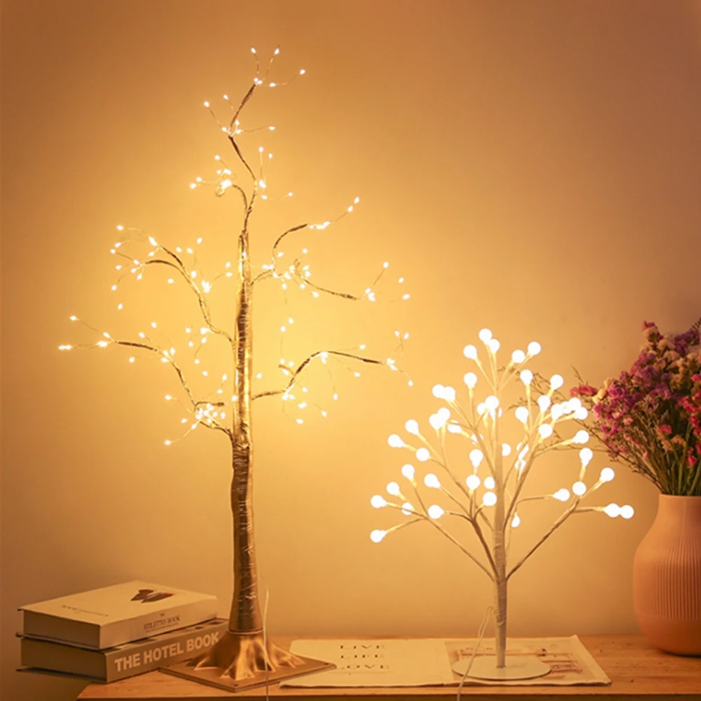 Cvet LED namizne Svetilke Nočne Luči Bakrene Žice USB Gypsophila Drevo Lučka na Senzor na Dotik Desk Luči za Dom Spalnica Dekoracijo