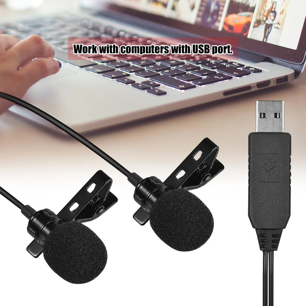 Andoer 1,5 m/4,5 m/6m USB Dual-head Lavalier River Mikrofon Clip-on Vsesmerni Računalnik Mikrofon za Windows, Mac Video Snemanje