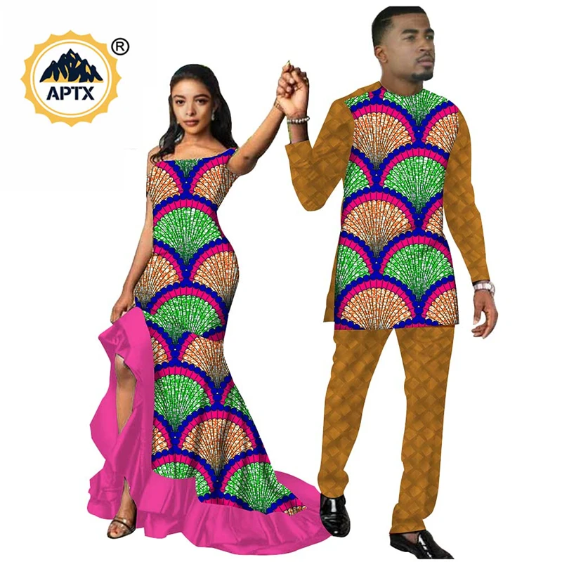 Afriška Oblačila za Pare Afriške Obleke za Ženske in Moške Obleke Ujemanje Par Oblačila Afriki Ankara Tiskanja Oblačila S20C009