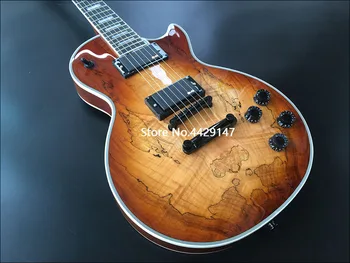 2020 Visoke kakovosti Električna kitara,Trdna Mahagoni telo Z Zemljevida teksturo konča Vrh rjava prosojne barve,Črna Strojne opreme,prosti sh