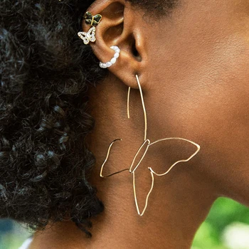 SRCOI Metulj Obliki Votle Kovinske Hoop Uhani Pretiravanja Moda Preprost Velikih Geometrijskih Uhani Za Ženske Stranka Nakit