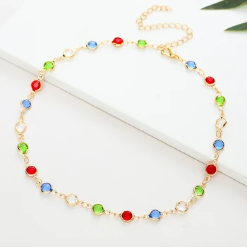 Prvotni načrt moda novo ogrlico ženska preprosto štiri-barvni krog divje neto rdeča ogrlica ženski temperament jeseni nakit