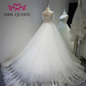 Kristalno Beading Luksuzni Pol Rokav Arabski Žogo Obleke Poročne obleke Nove Plus Velikost Poroka Oblek Bele Poročne Obleke WX0139