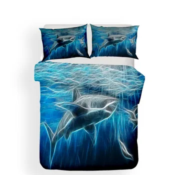Posteljnina Nabor 3D Tiskanih Rjuhe Kritje Posteljo Nastavite Shark Tekstil Doma za Odrasle Veren Bedclothes z Prevleke #SY01