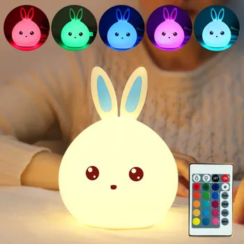 Touch Senzor Pisane Zajec LED Nočna Lučka Daljinski upravljalnik USB Polnilne Risanka Silikonski Zajček Lučka za Otroke, Otroci Baby