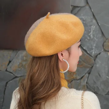 Nova moda Japonski dveh barvnih vezenje Baretka jesen in zimo, korejski Edition toplo slikar klobuk neto rdeče retro octagonal klobuk