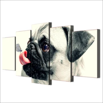 5 Kos Platna, Slikarstvo, Umetnost Lepe Pet Dog Slikarstvo Pugs Stenske Slike Doma Moderna Dnevna Soba Dekoracijo Sten Uokvirjena Plakat