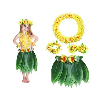 5pcs/set otrok Želva Listi Hawaiian Plesne Kostume dekleta, Hula Krila Hawaiian Stranka Travo Oblačila Obleko džungle kostum