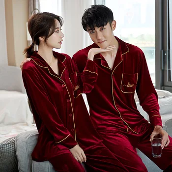 FZSLCYIYI korejski Ujemanje Žamet Par Pižamo Nastavite Odraslih Ljubimec Sleepwear Pižamo Oblačila Pozimi Srčkan Par Pižame Za Družino