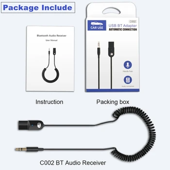 Aux Bluetooth Adapter Za Avto, 3.5 mm Jack za Zvok Bluetooth 5.0 Sprejemnik USB brezvrvični Zvočnik Oddajnik Glasbe S Ključem Kabel