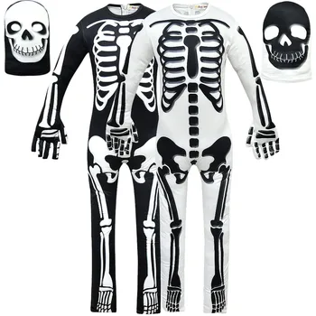 Fortnite igra ins eksplozivnih lobanje okoli cosplay dolgo sleeved enodelne otroške Halloween kostum pokrivala dekoracijo