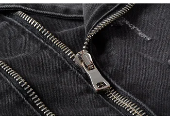 Nove Moške moški modni priložnostne zadrge black denim jean biker jacket za motorno kolo Letnik epaulet luknje raztrgala stiski plašč