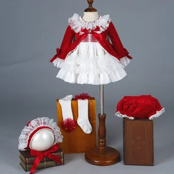 Napredno Baby Gilrs Sweet Lolita Obleko Rdeče Fancy oblačenja Za Dekleta 4PCS španska Princesa obleko za Otroke