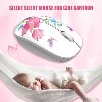 Polnilna Ženske Miško 2,4 GHz 1600DPI Risanka Metulj Cvet Živali Insektov Vzorec Wireless Mouse