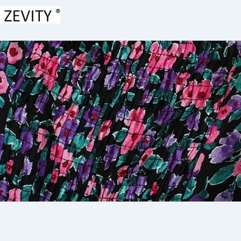 Zevity ženske letnik cvet tiskanja kratek delavska bluzo majice ženske puff rokav priložnostne slim nazaj elastična blusas elegantna vrhovi LS7153
