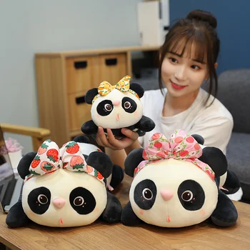 Nov 28-65 CM Kawaii Leži Panda z Lokom Plišastih Igrač Srčkan Mehko Polnjene Živali Blazino Lepo Darilo za Rojstni dan za Otroke Dekleta