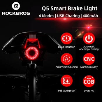 ROCKBROS Izposoja Smart Auto Zavora za Zaznavanje Svetlobe IPx6 vodoodporna LED Polnjenje Kolesarska Luč Kolo Zadnje Luči Opreme Q5