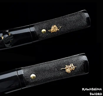 Japonski Tanto-Črna Stingray1060 visoko Ogljikovega Jekla, Majhen Nož Pismo Odpirač Polno Tang Ostrino-Pravi Meč-Dolgo Kissaki