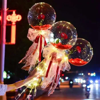 Hitra Dostava Rose Balon Šopek Svetlobna Romantično LED Globusi Dekor Darilo valentinovo Darilo Rojstni dan Poroka Dekoracija