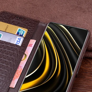 Ohišje Za Xiaomi Mi POCO M3 Luksuzni Denarnice Pravega Usnja Primeru Stojalo Flip Kartico Za Xiaomi POCO X3 NFC Držite Telefon Knjigo Kritje Vrečko