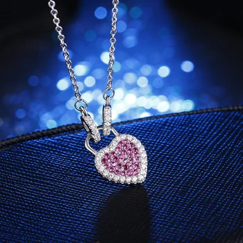 925 sterling srebro romantična ljubezen srce ključ pink kristalno ženske'pendant ogrlice nakit ženske kratke verige darilo za rojstni dan