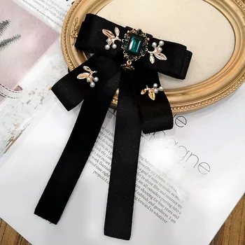 Vintage Crystal Fabric Lok Kravato Broška korejski Moda Bowties Neckties za Ženske Belo Srajco Ovratnik Luxulry Nakit Dodatki