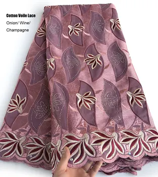5 metrov čebulo mehko bombažne vezenine, čipke Afriške Švicarski voile čipke tkanine Nigerijski Gane šivanje oblačil visoke kakovosti