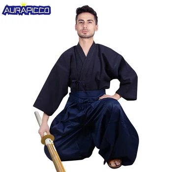 Moške Kendo bo Ustrezala Japonski Samuraj Kostum Kendo Hakama Aikido Judo Wushu Borilne veščine Enotno Kendogi Kimono Cosplay