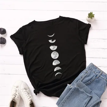 New Moon Planet Print Majica s kratkimi rokavi Hip Hop Mujer Oblačila, Casual Harajuku Ženska T-shirt Geometrijske Priložnostne Redno 2020 Nova