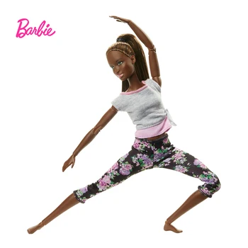 Barbie Narejen za Premikanje Lutka z Izvirno Črna Čop Šport Joga, Gimnastika Moda 22 Aktivno Sklepov Igrače Holiday Gift FTG83