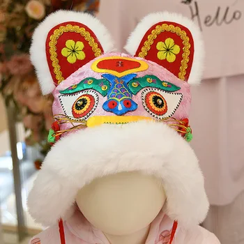 Baby plus žamet beanie klobuk ročno etnične vezenje Yunjin Dalong prešite baby tiger glavo klobuk baby polno luno, ki je sto dni