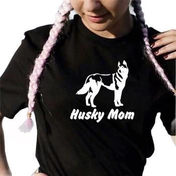 SMEŠNO srčkan Husky Mama tiskanja bombažne majice za ženske doglover Grafični Tees poletje priložnostne Vrhovi Ženska plus velikost ženske oblačila