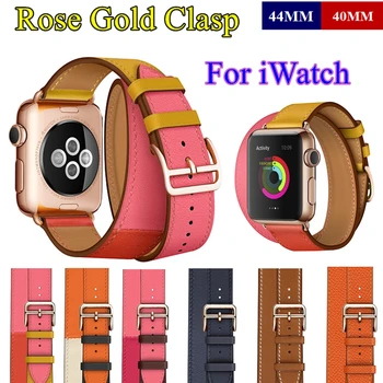 Rose Zlata Sponke za Apple Watch Band Serije 6 5 4 3 2 1 SE 44/40 MM 42/38 MM Swift Usnje Dvojno Tour Trak Zapestnica za iWatch