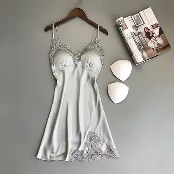 Vroče Nightgowns Moda Priložnostne More Babydoll Sleepwear Ženske Poletje Seksi Čipke Perilo Saten Spanja Obleko
